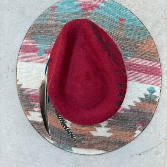 Red Pendleton style rancher hat western cowboy hat